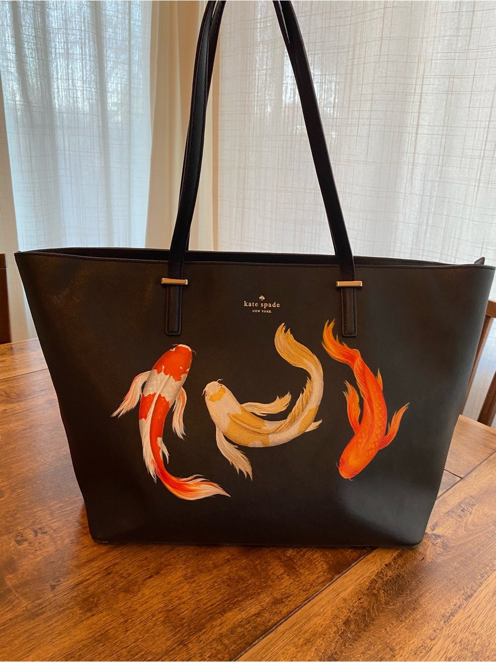 KATE SPADE Black Handprinted Koi Tote Bag 🖤🧡